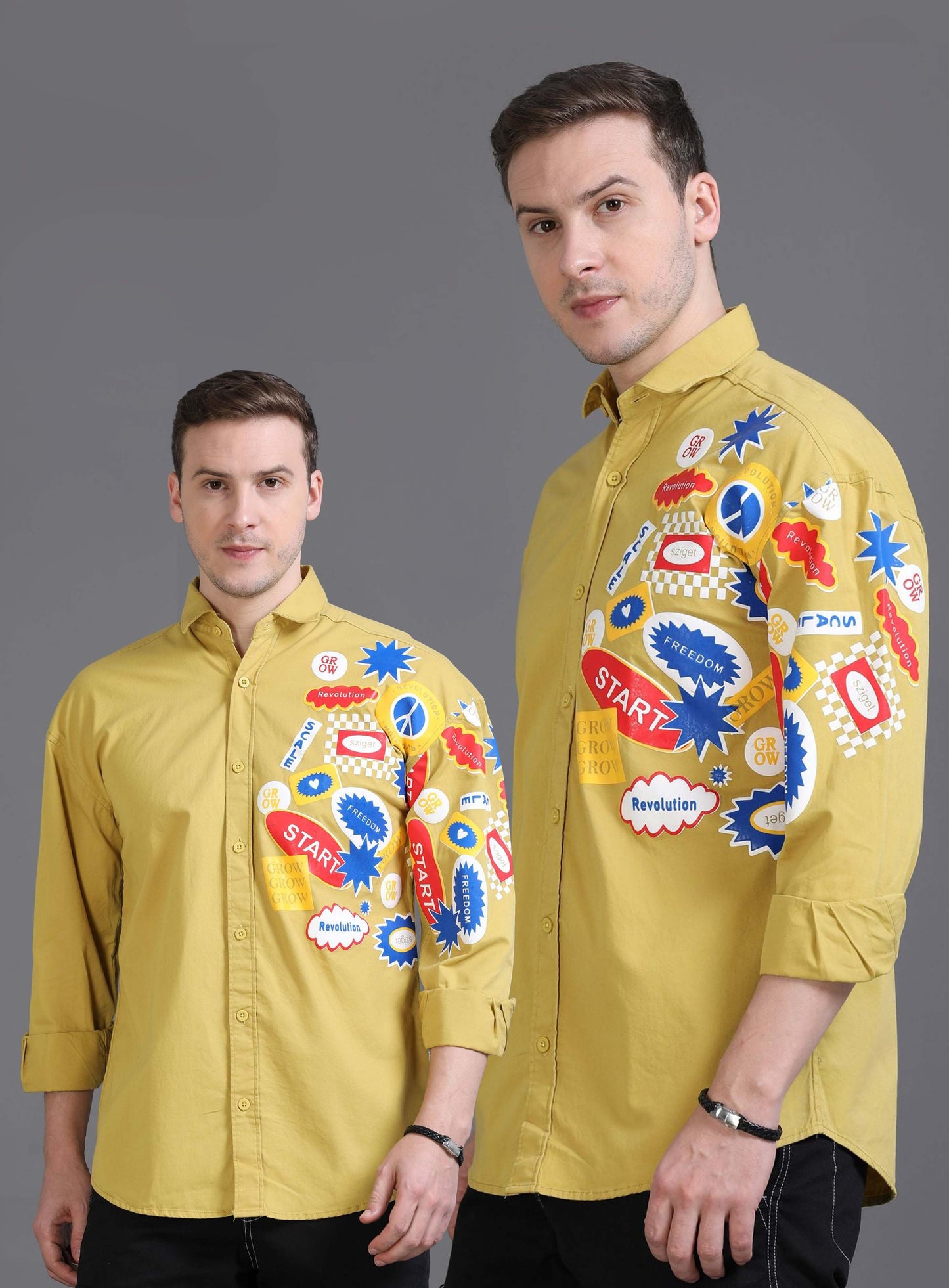 Golden Glow Back-Front Print Men's Drop Shoulder Shirt