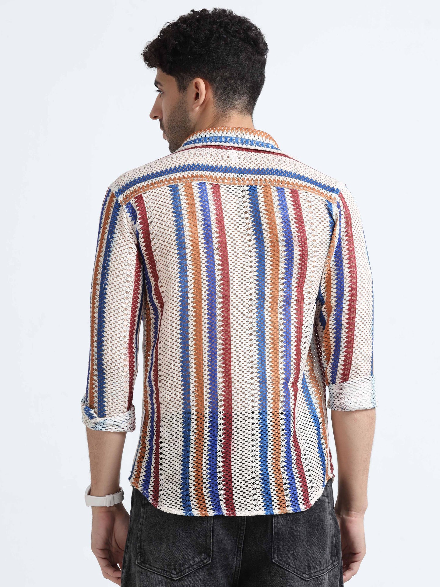 Croknit Multi Color Printed Crochet Shirt