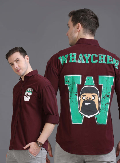 Majestic Maroon Back-Front Print Men's Drop Shoulder Shirt