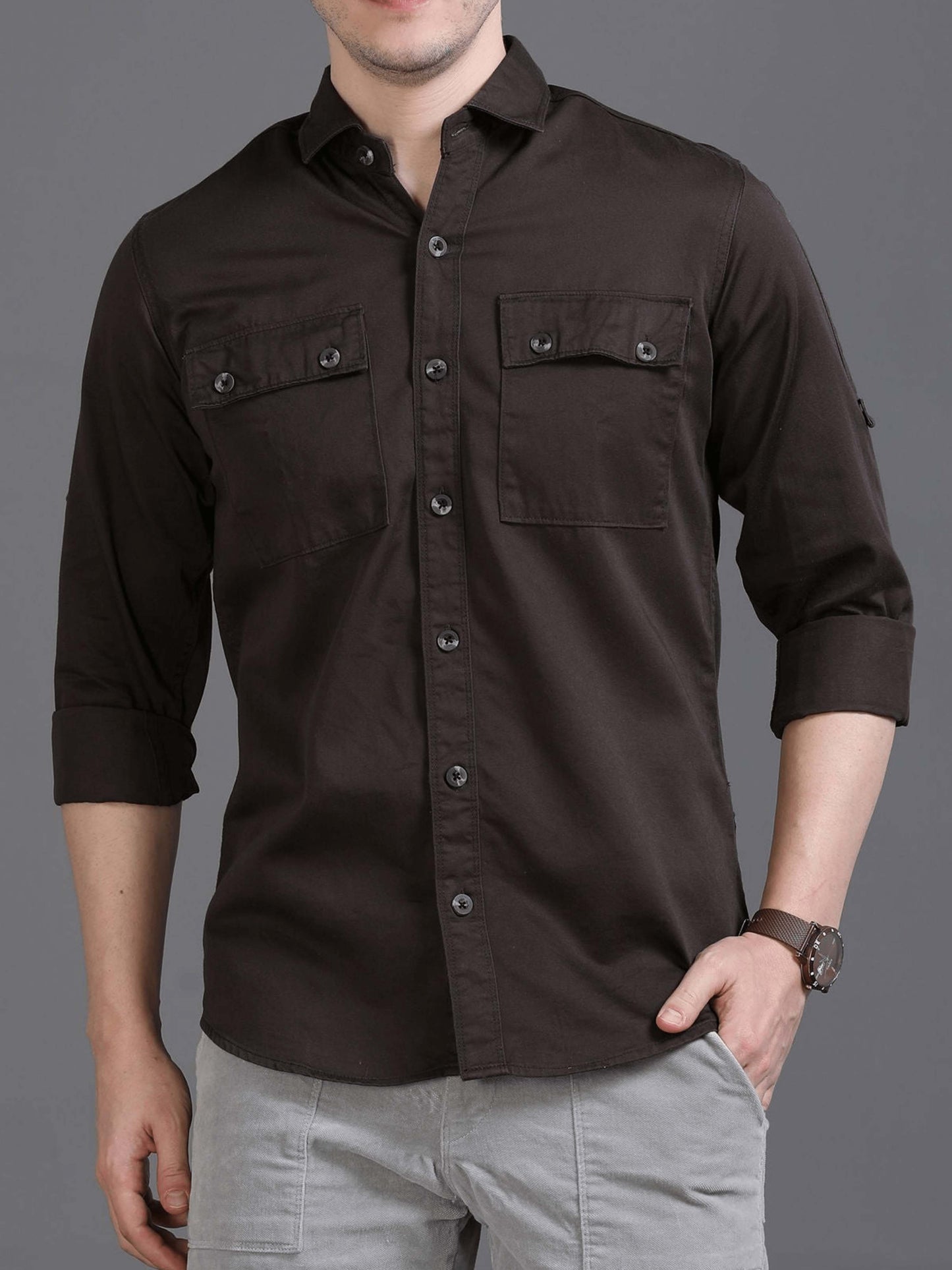 Brown Double pocket Cargo Shirt for Men