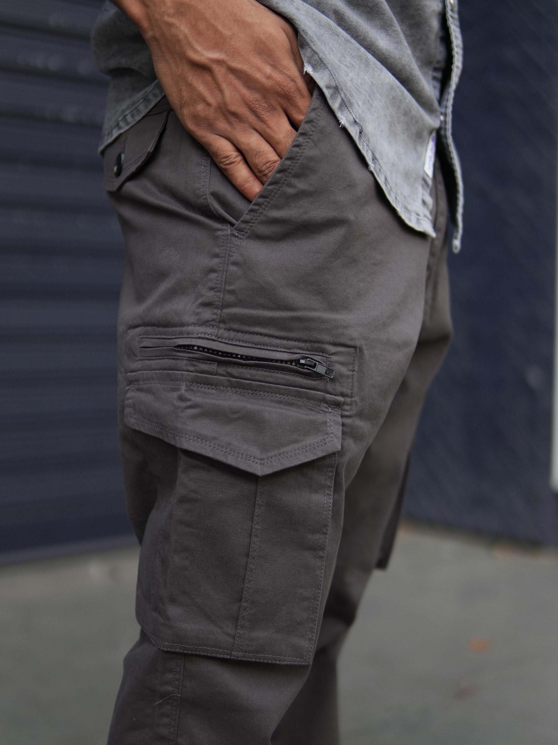 Charcoal Grey Stylish Cargo Pants Mens