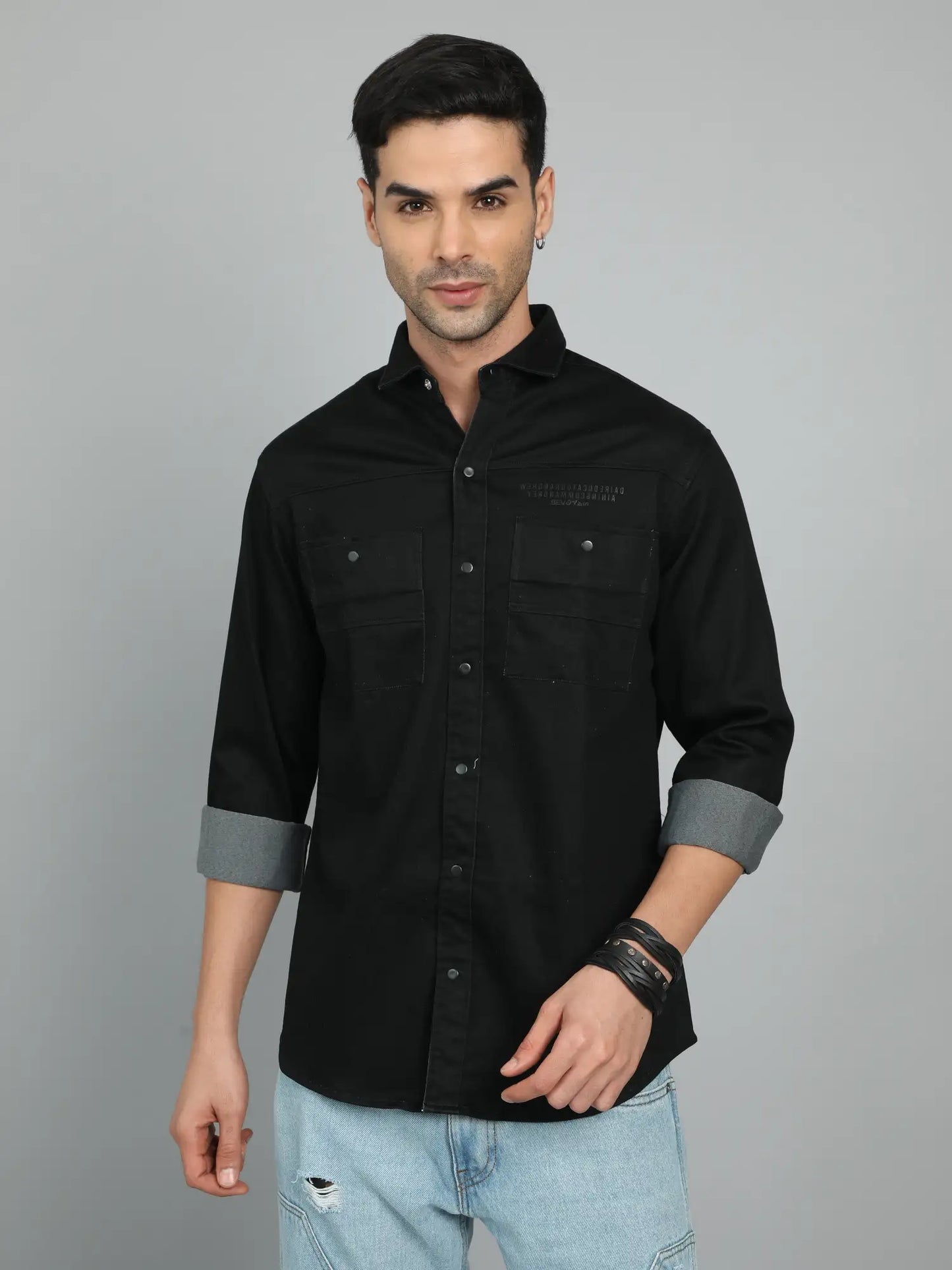 Eternal Black Canvas Double pocket Shirt for Men 