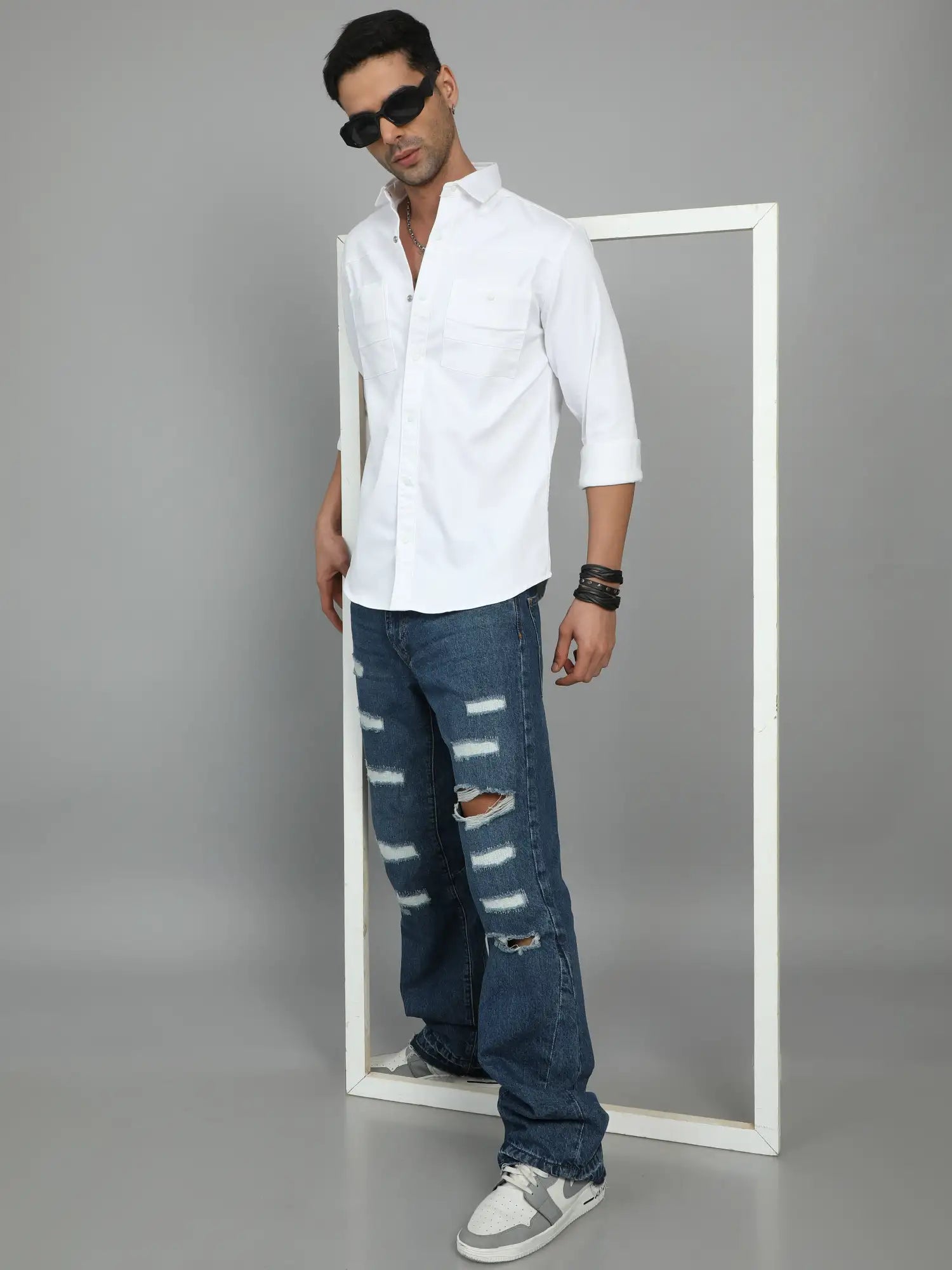 Pure Elegance Double Pocket White Fabric Shirt for Men 