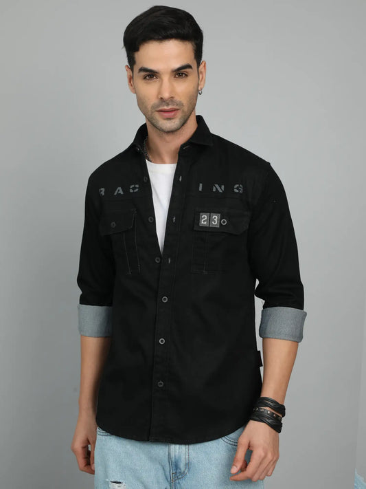 Infinite Elegance Black Canvas Shirt for Men 