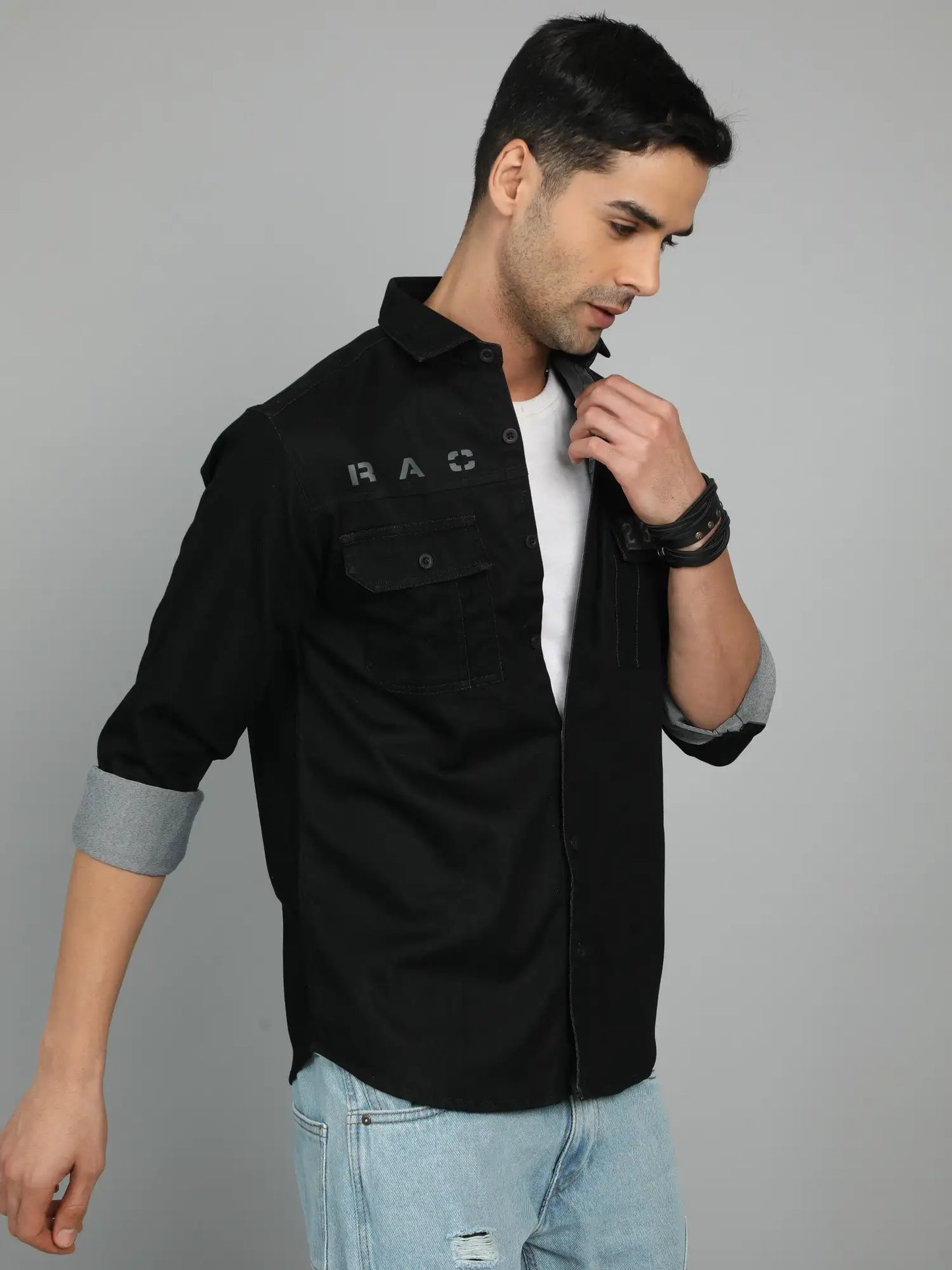 Infinite Elegance Black Canvas Shirt for Men 