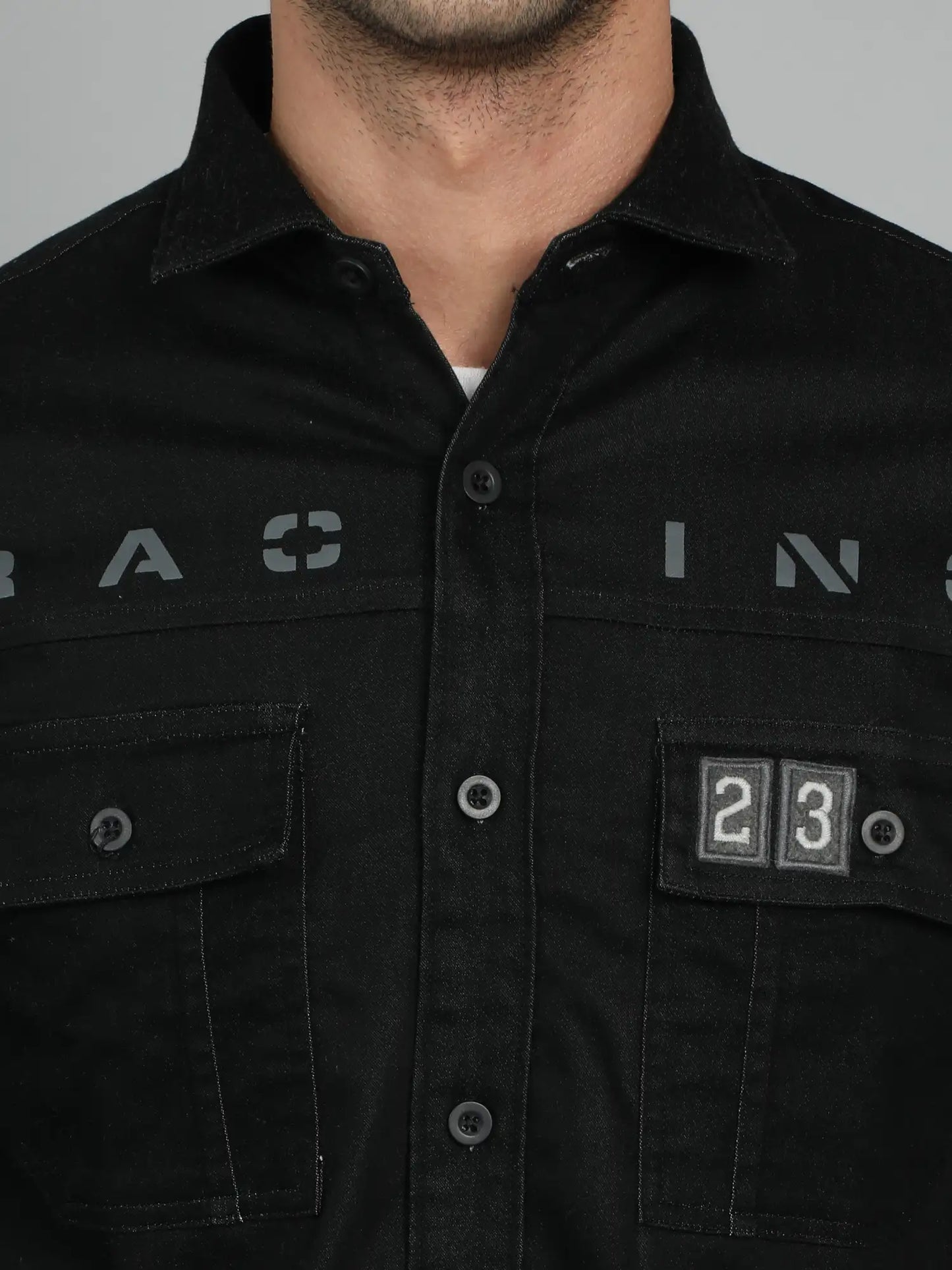 Infinite Elegance Black Canvas Shirt for Men 