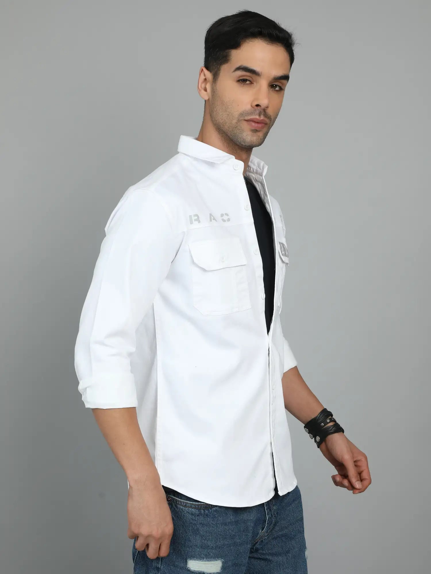 Classic White Canvas double pocket Shirt for Men 