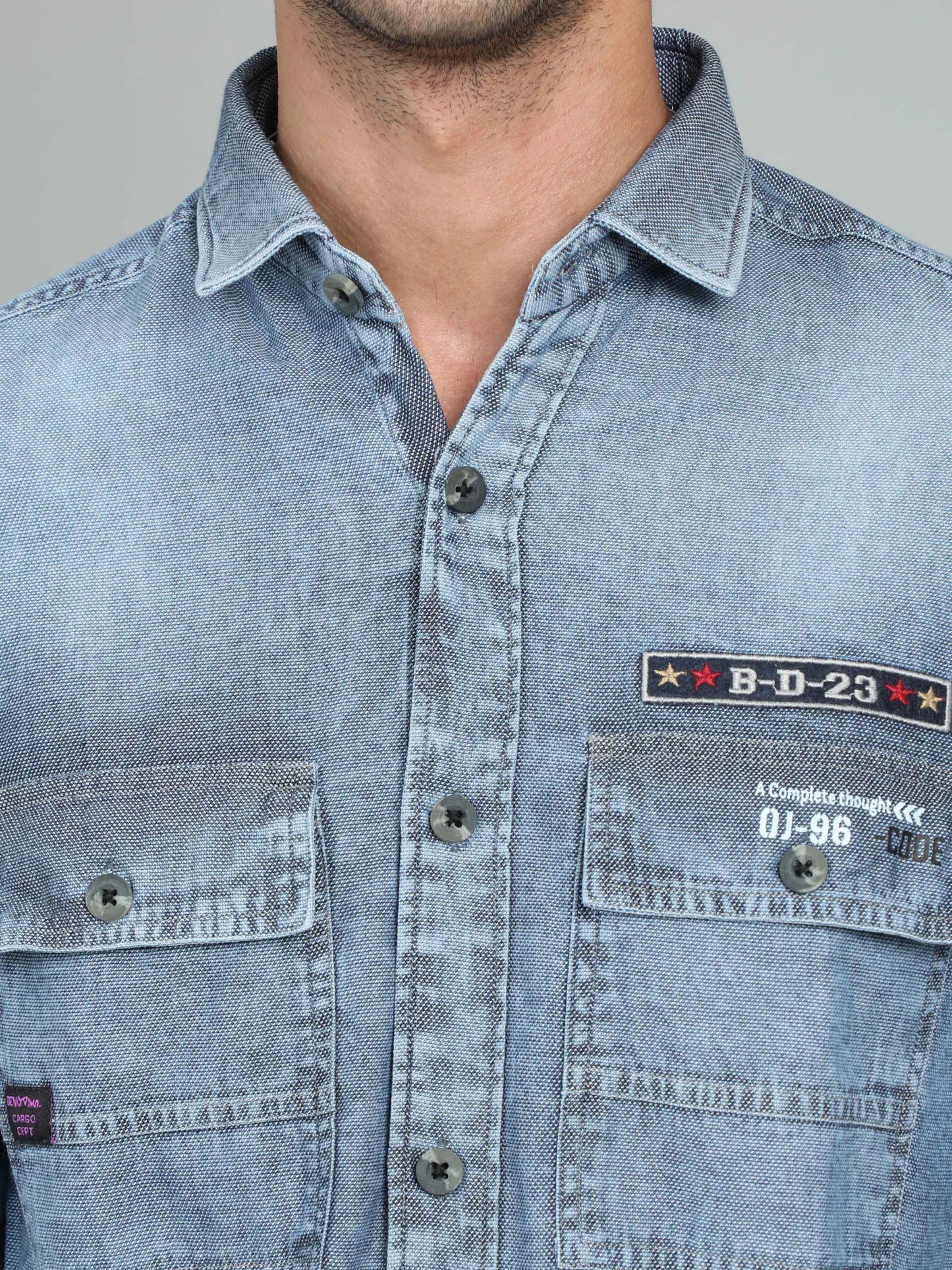 Dobby Distinction Denim Shirt for Men 