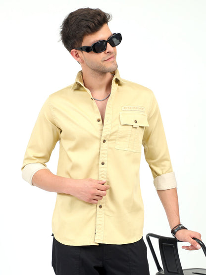 Yellow Elegance Overdyed Cargo Designer Shirt