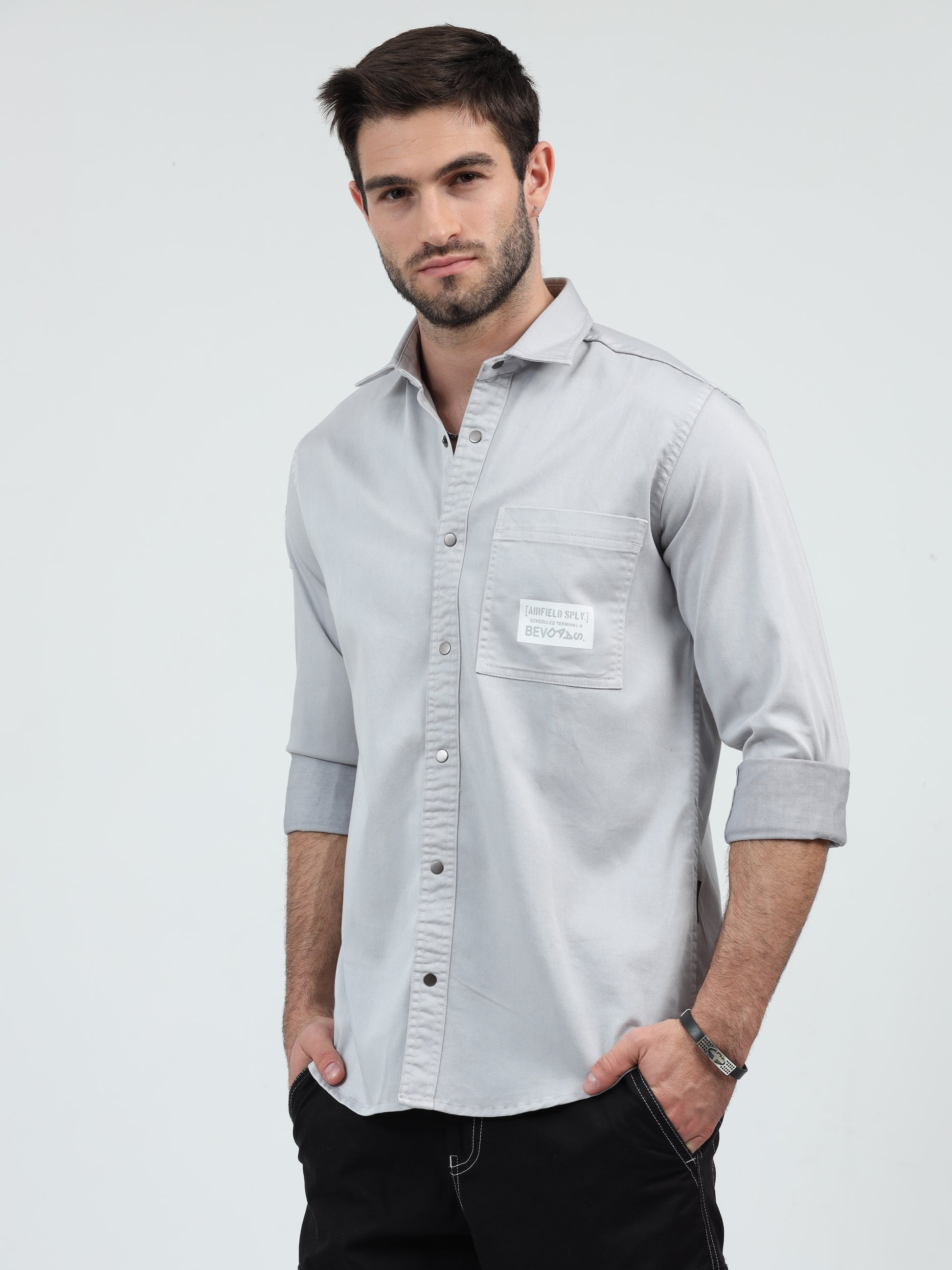 Grey Cargo Shirt for Men 