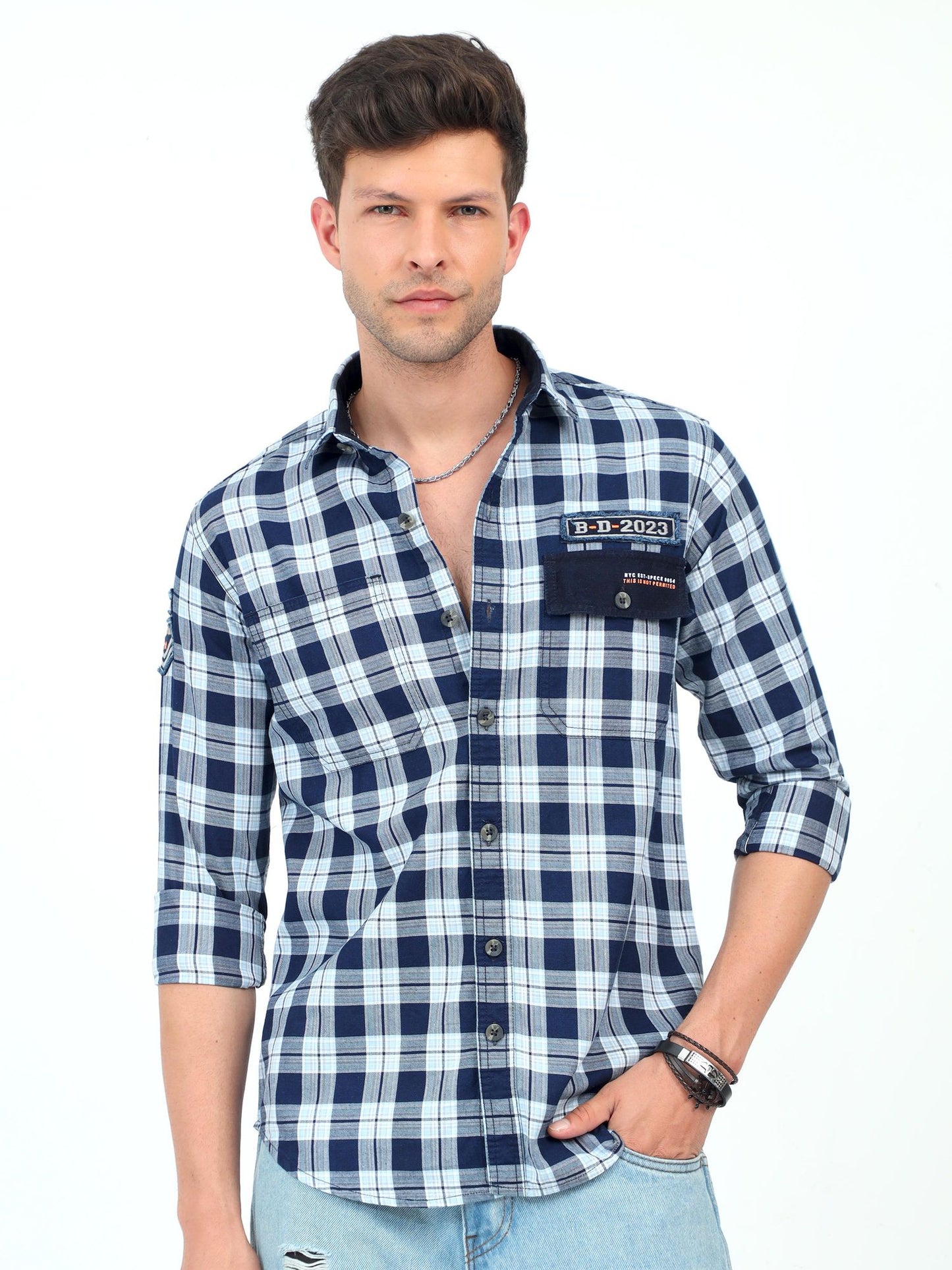 Navy Blue Essence Indigo Checkered Shirt