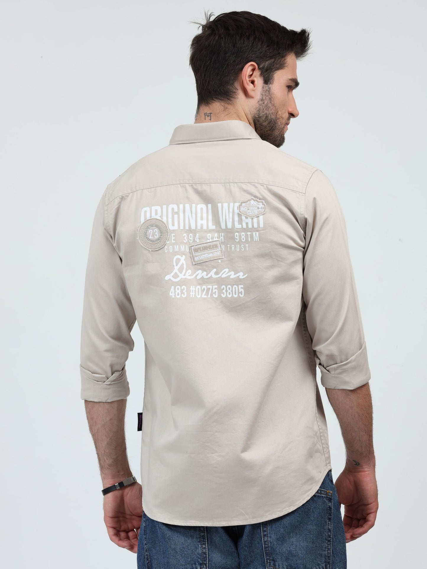 Creamy Ivory Elegance Overdyed Cargo Designer Shirt