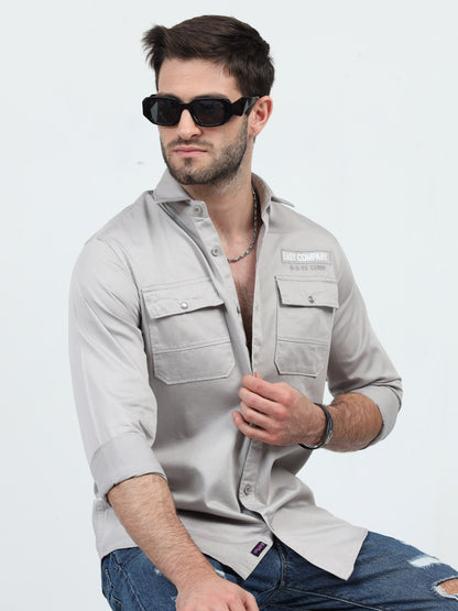 Charcoal Grey Sophistication Overdyed Cargo Designer Shirt