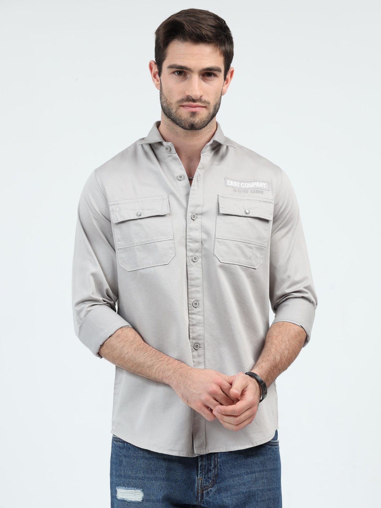 Charcoal Grey Sophistication Overdyed Cargo Designer Shirt