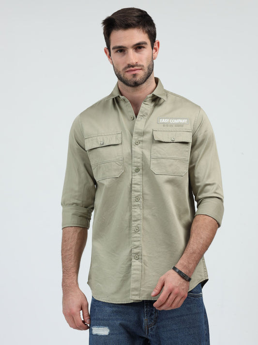 Pistachio Green Delight Overdyed Cargo Designer Shirt