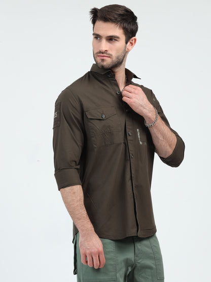 Green Double Pocket Cargo Shirt for Men 