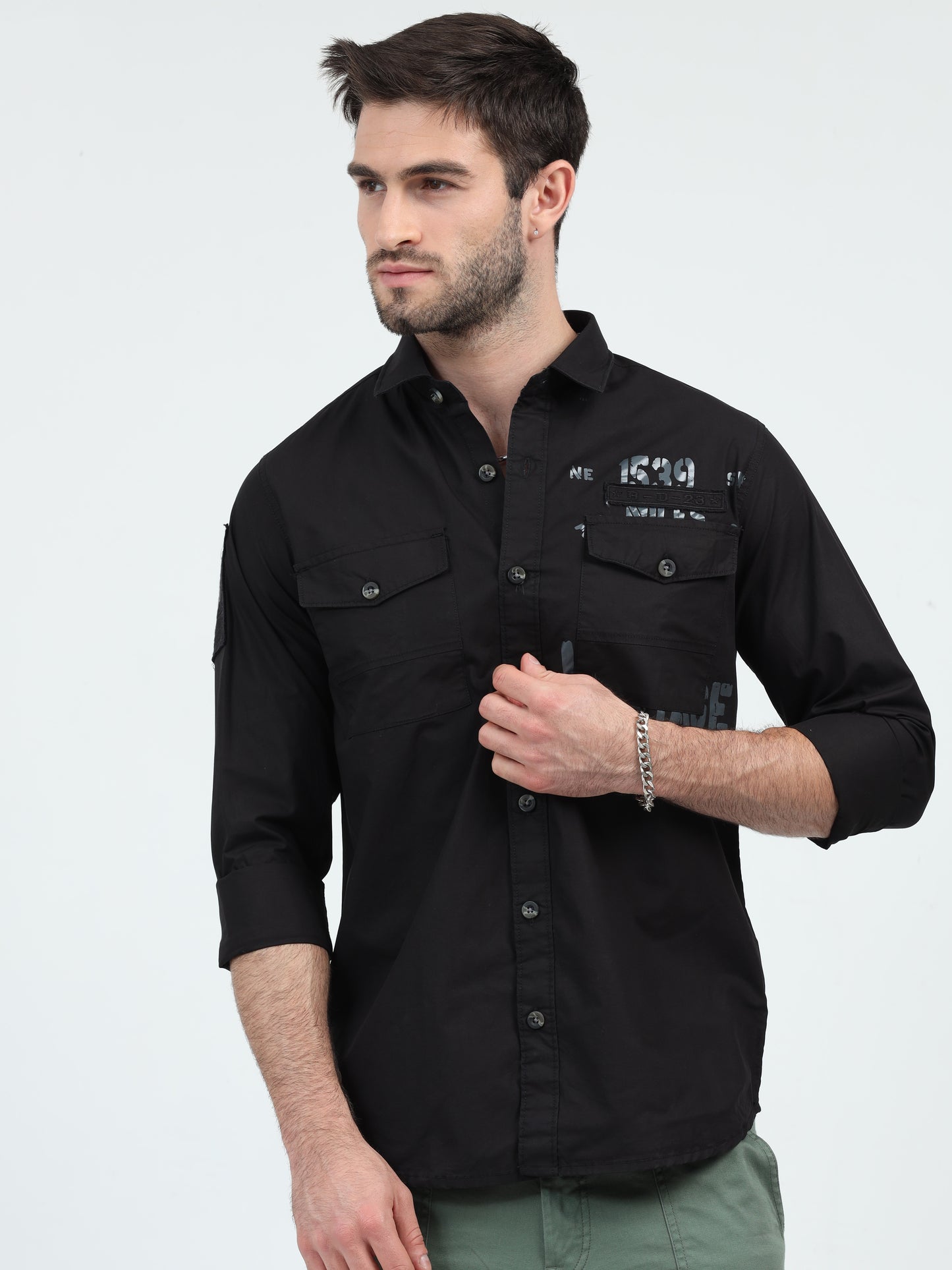 Black Double Pocket Cargo Shirt for Men 