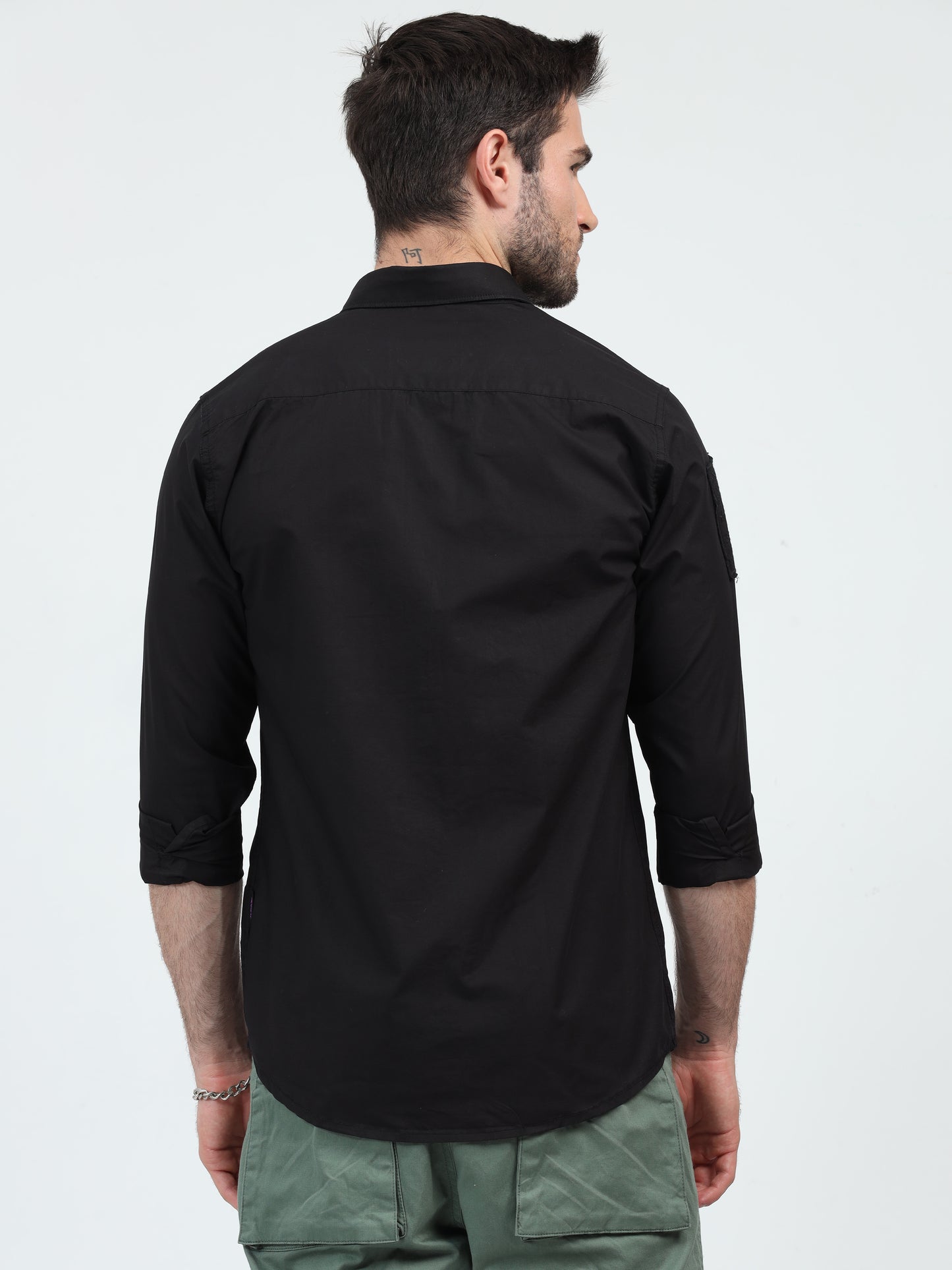 Black Double Pocket Cargo Shirt for Men 