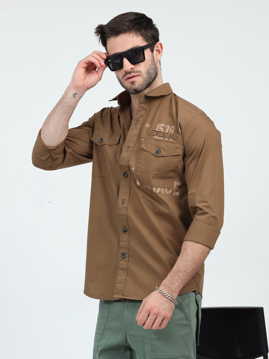 Brown Double Pocket Cargo Shirt for Men 