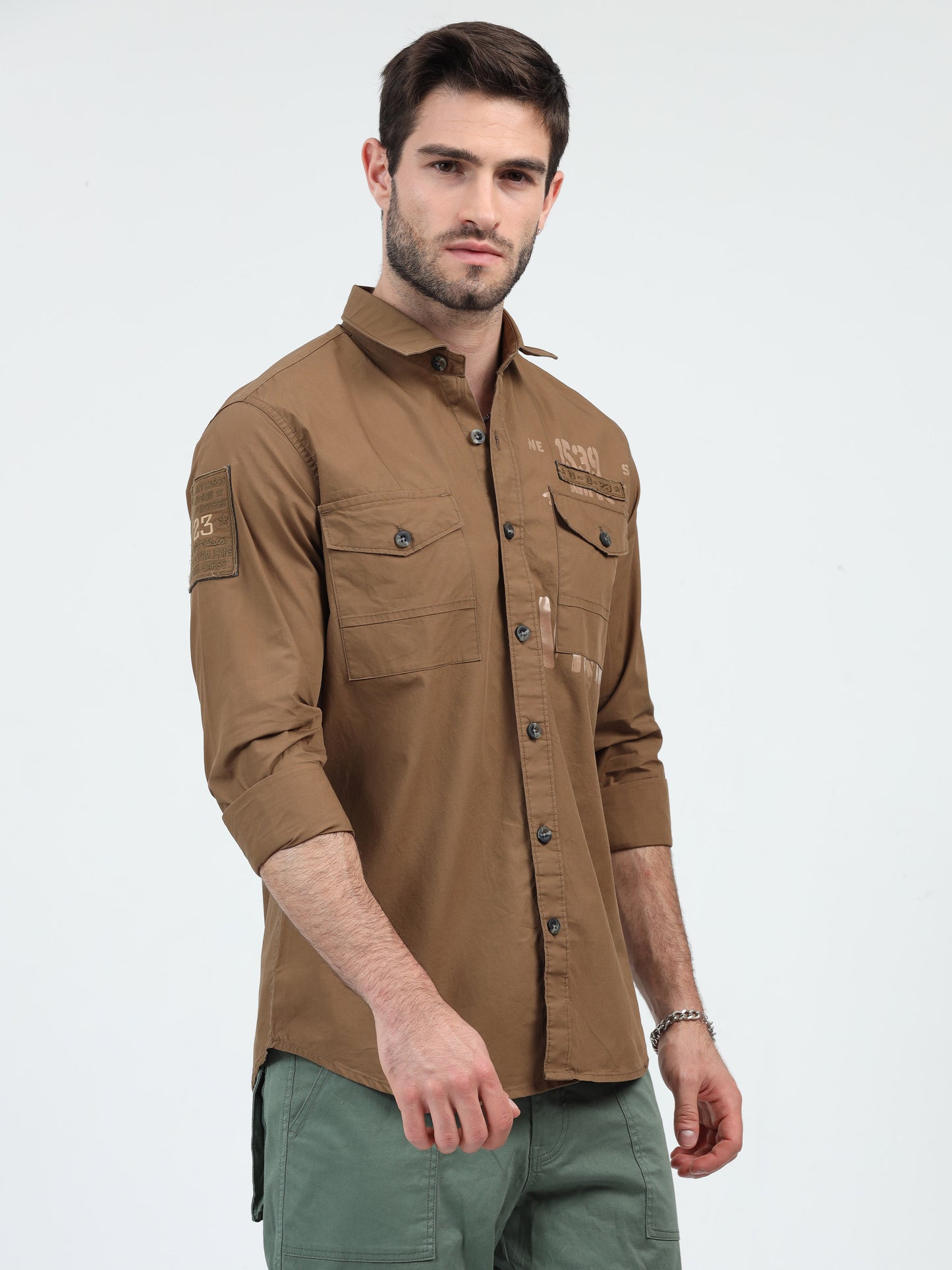 Brown Double Pocket Cargo Shirt for Men 