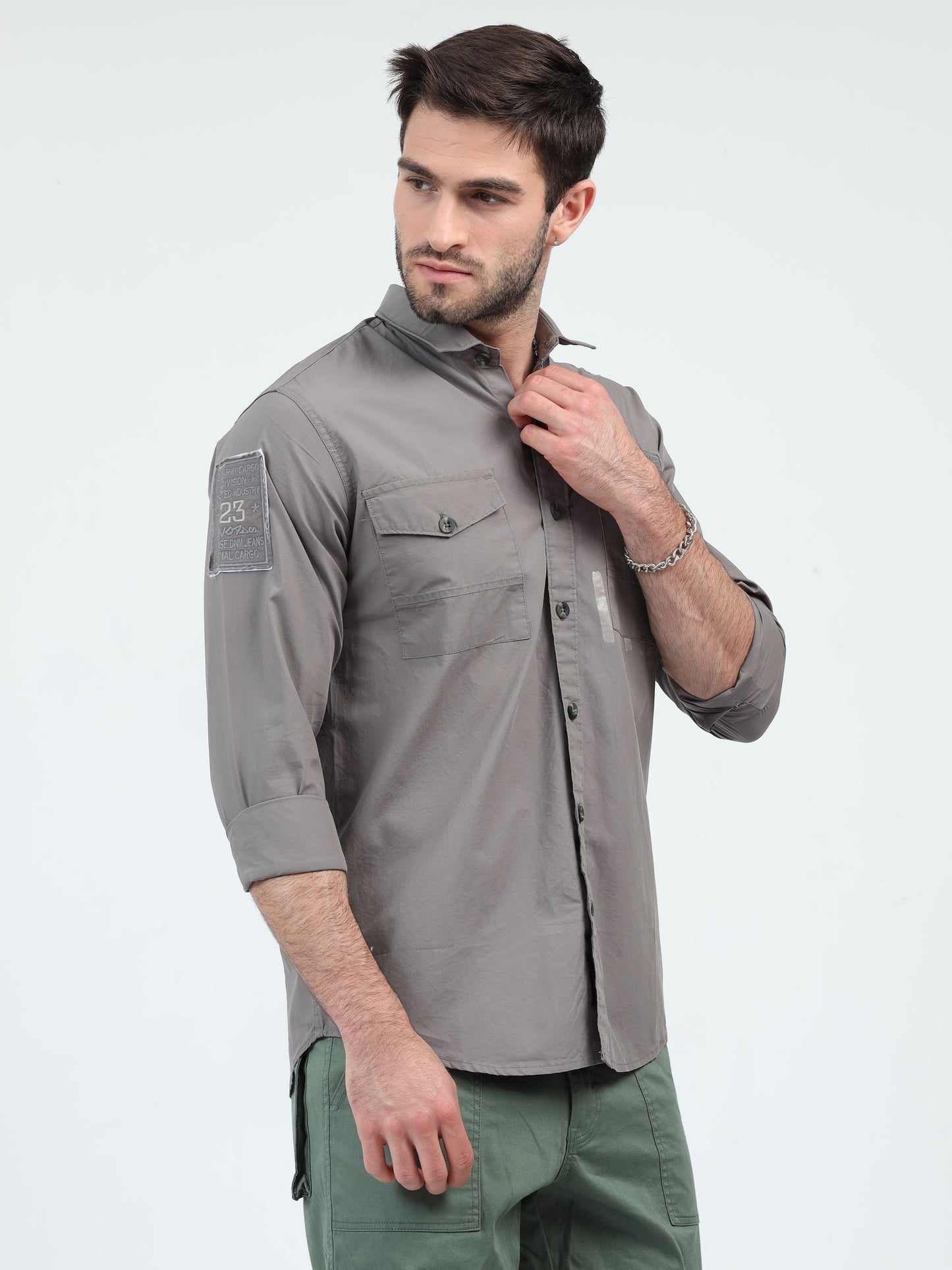 Dark Grey Double Pocket Cargo Shirt for Men 