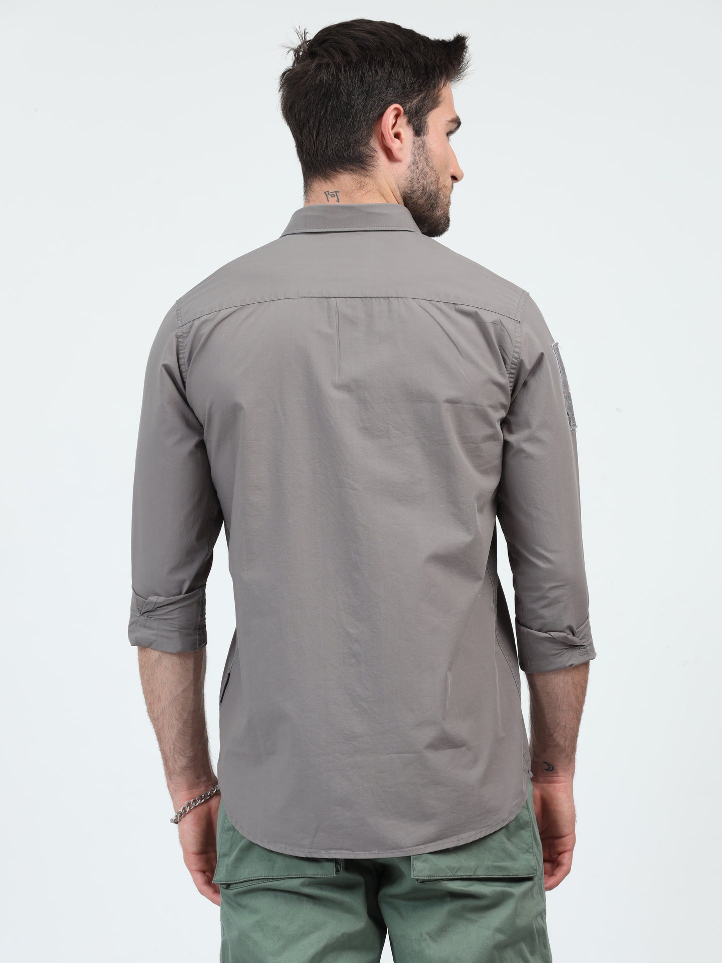 Dark Grey Double Pocket Cargo Shirt for Men 