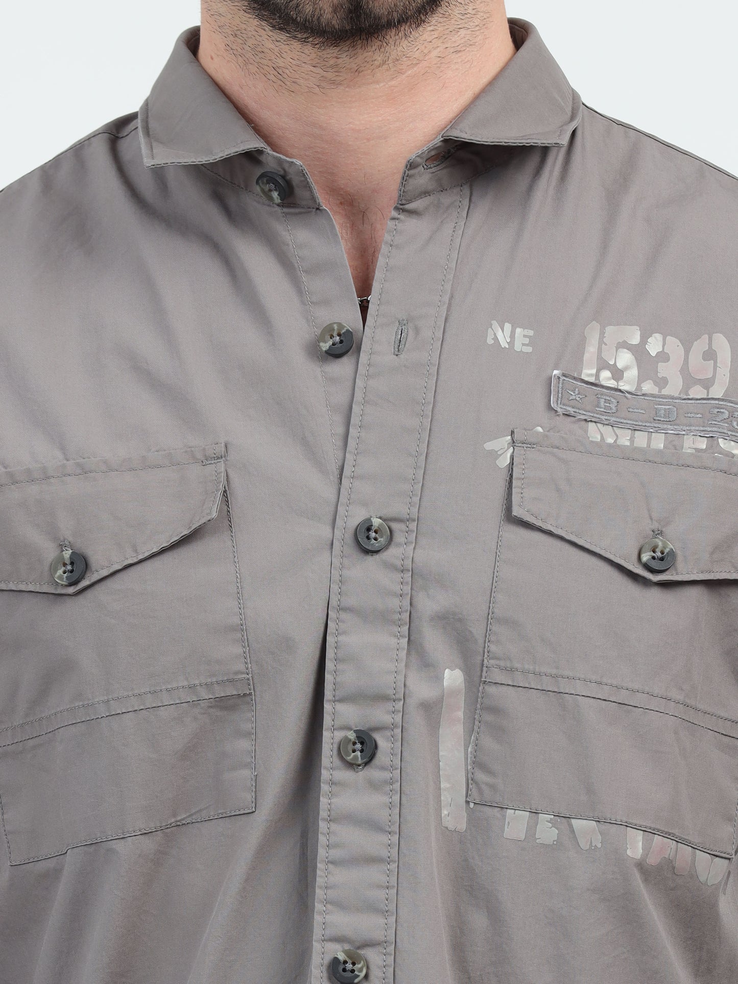 Dark Grey Double Pocket Cargo Shirt for Men 