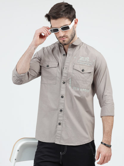 Light Grey Double Pocket Cargo Shirt for Men 