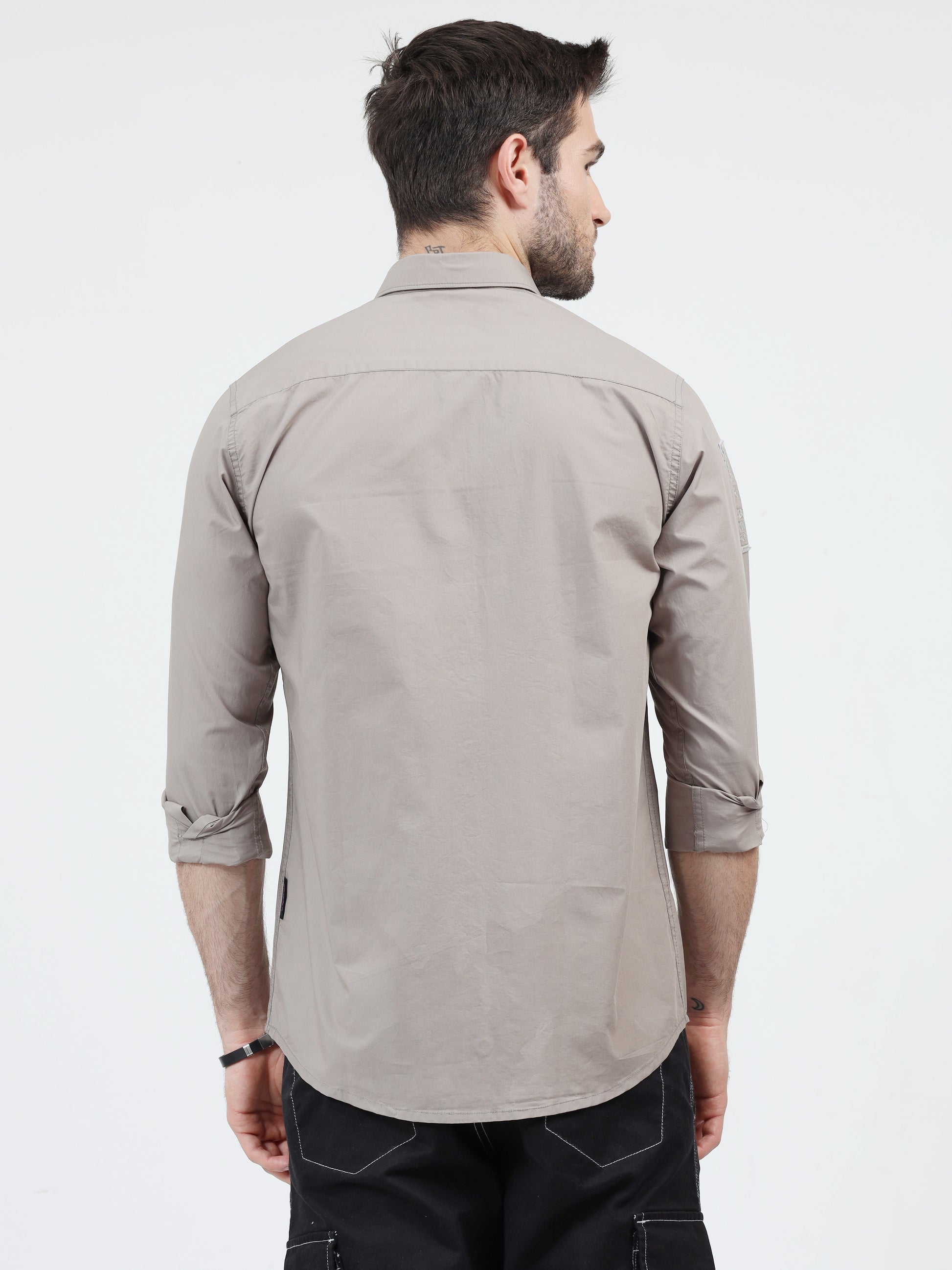 Light Grey Double Pocket Cargo Shirt for Men 
