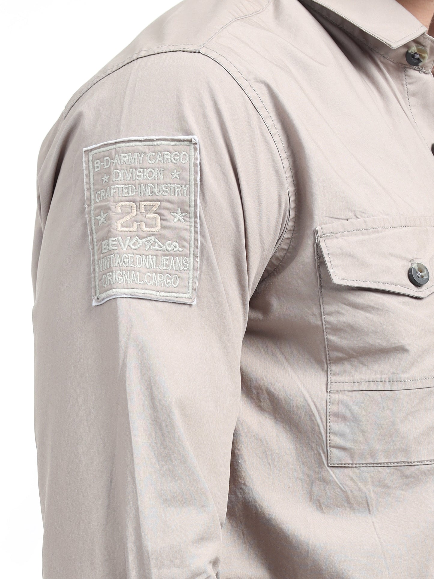 Light Grey Double Pocket Cargo Shirt for Men 