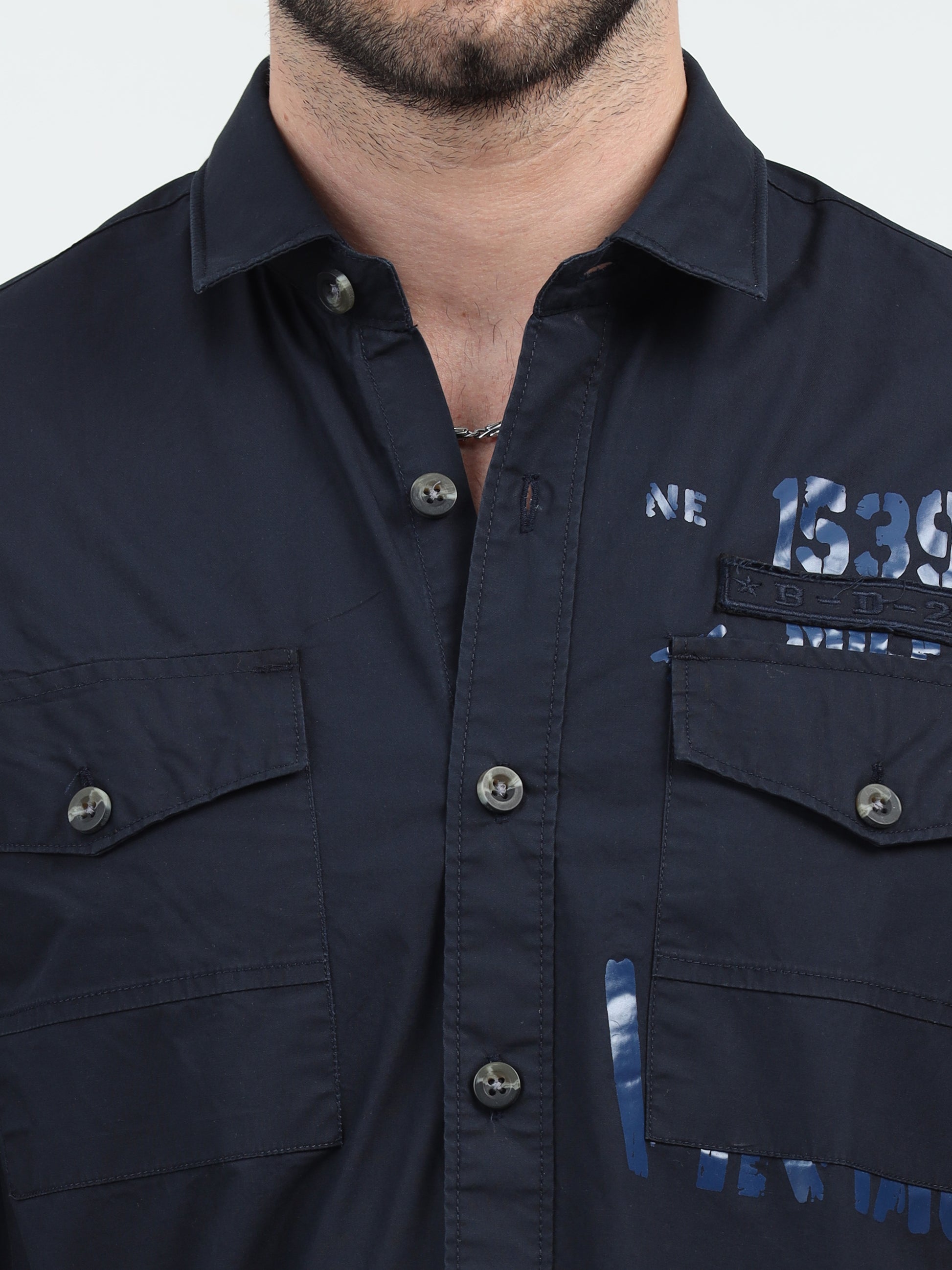 Navy Blue Double Pocket Cargo Shirt for Men 