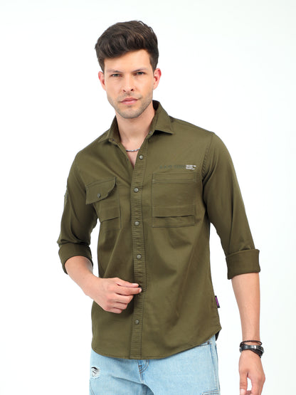 Olive Green Cargo Shirt for Men 