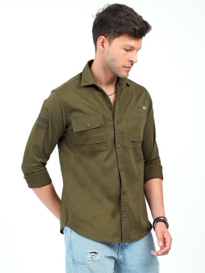 Olive Green Cargo Shirt for Men 