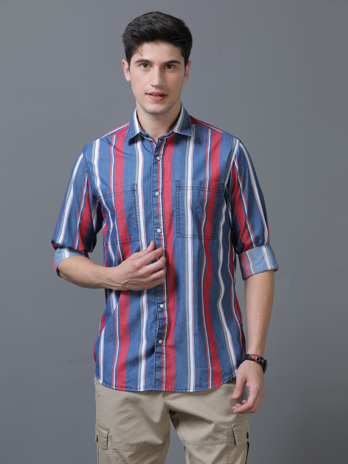 Slate Blue & Light Carmine Pink Stripe Shirt