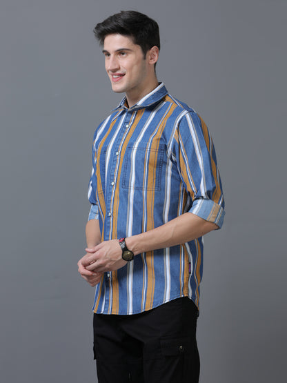 Slate Blue & Pale Taupe Denim Shirt