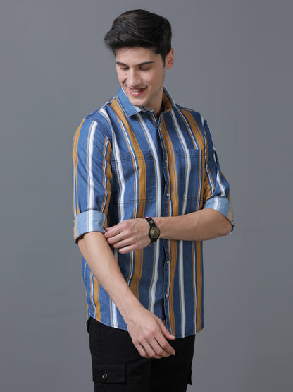 Slate Blue & Pale Taupe Denim Shirt