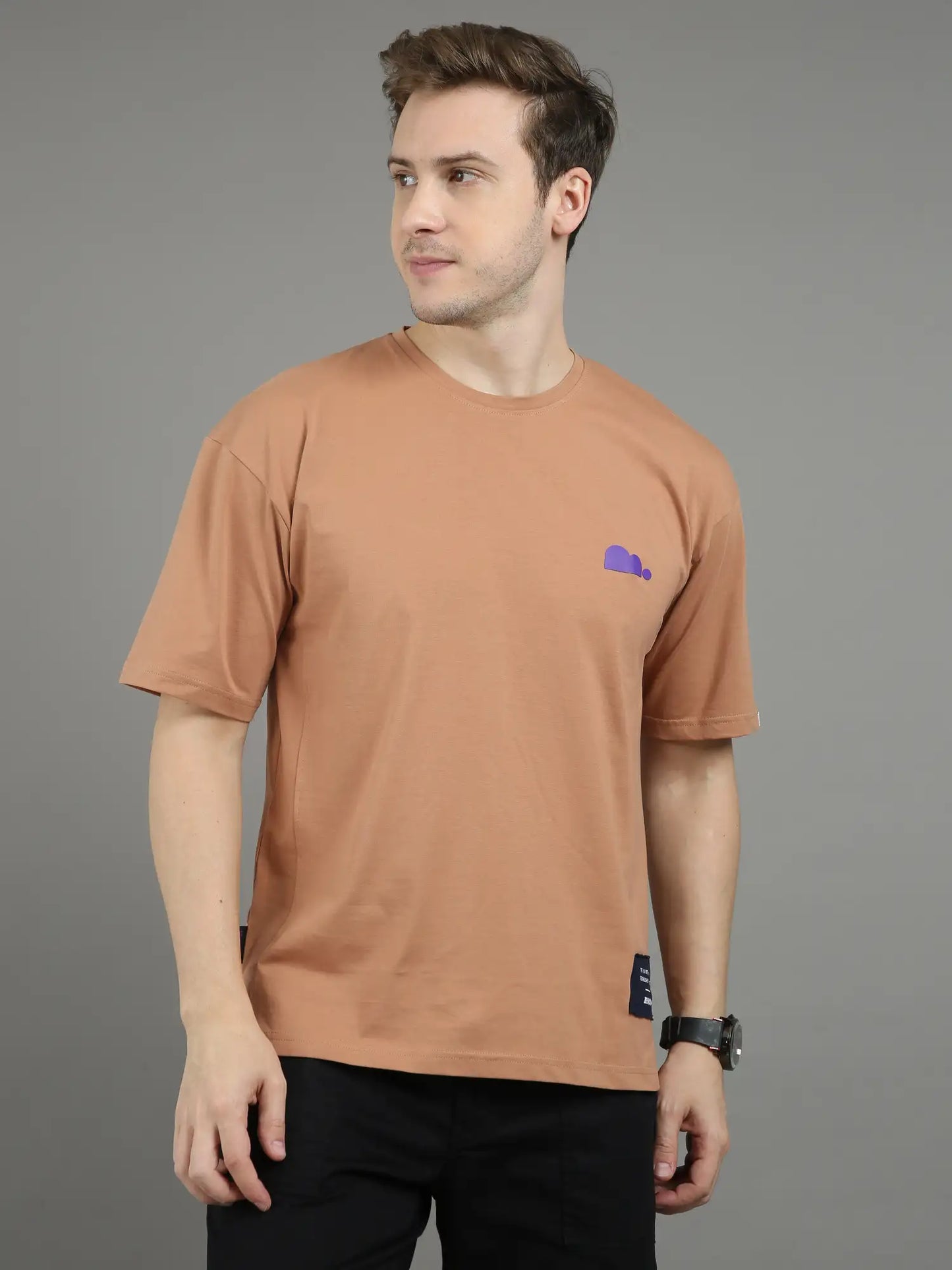 Beige Dropshoulder T Shirt for Men