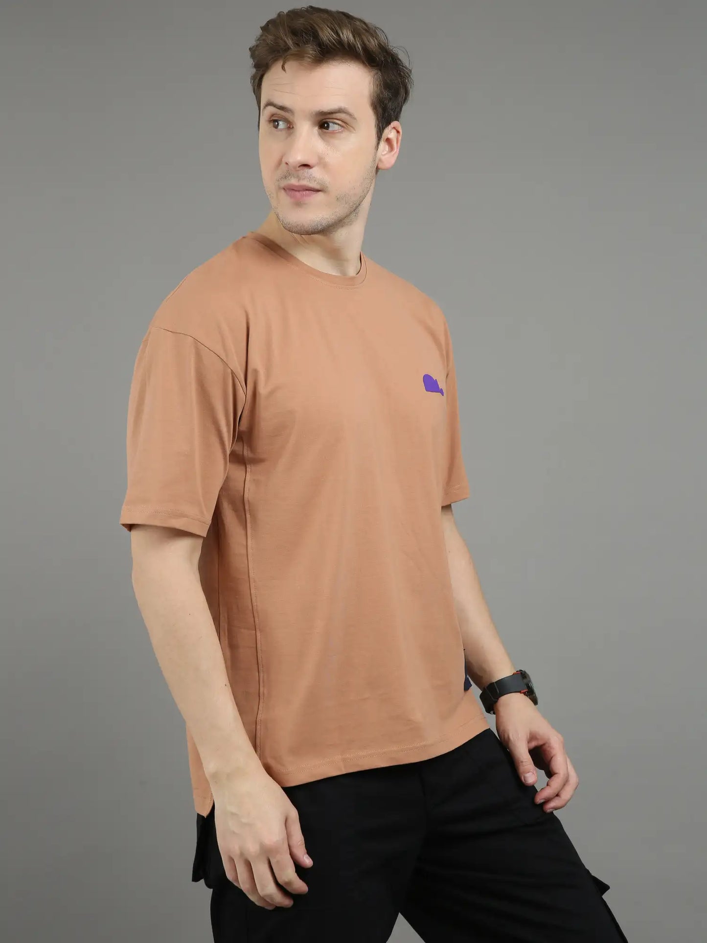 Beige Dropshoulder T Shirt for Men