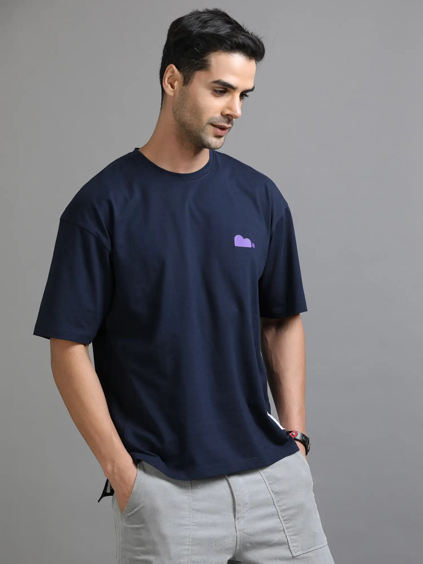 Navy Dropshoulder T Shirt for Men