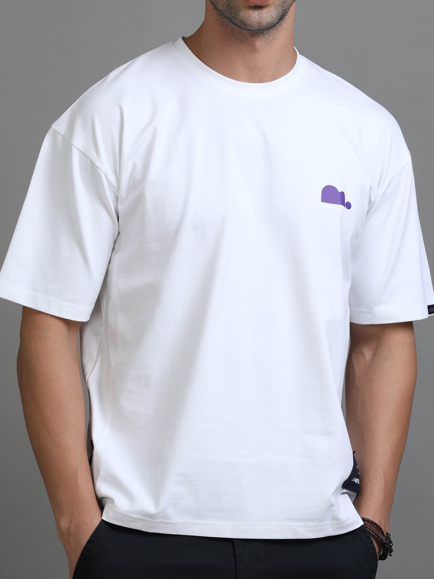 Bevdaas White Oversized Dropshoulder Tshirt