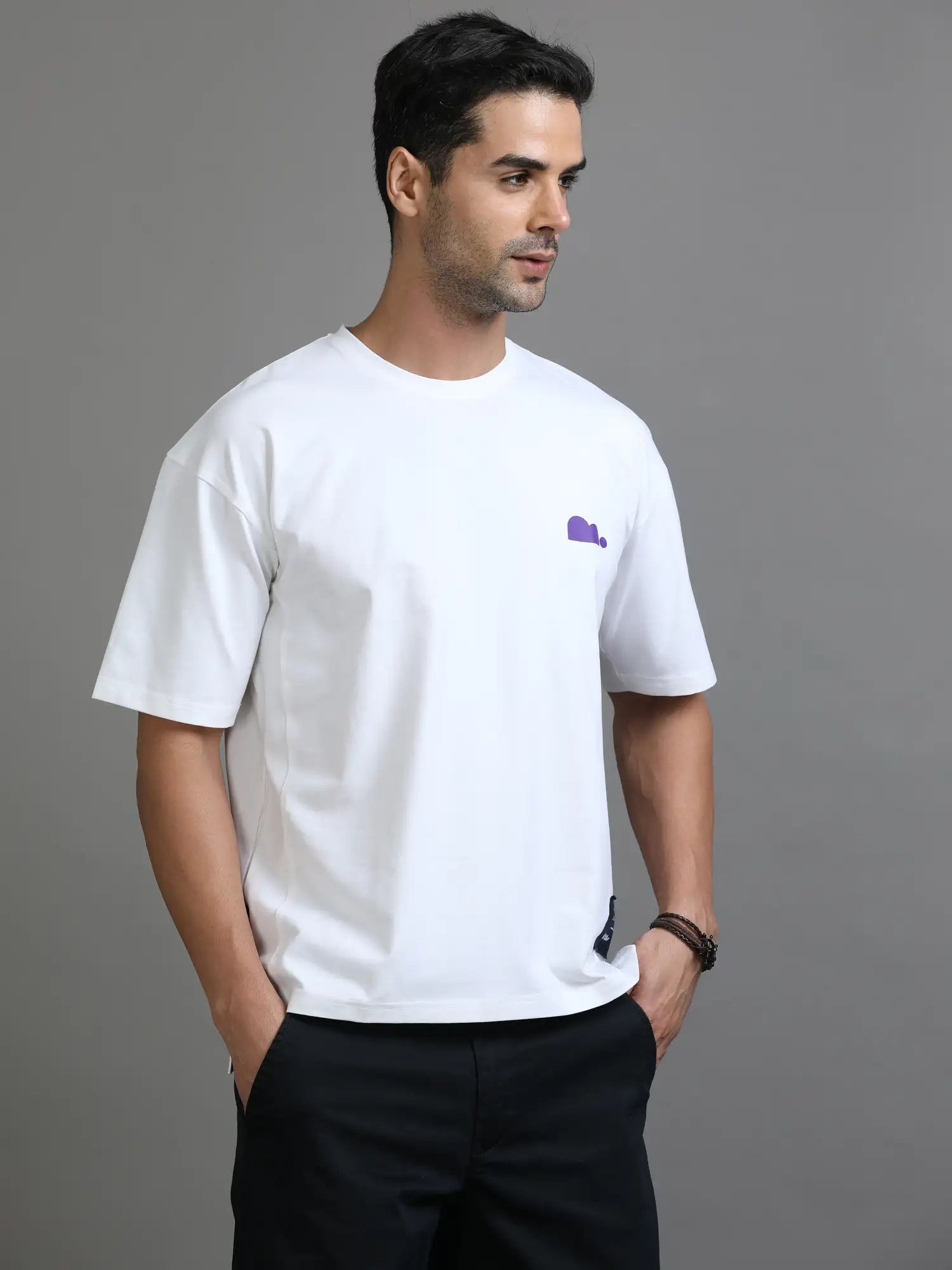 White Drop shoulder T Shirt for Men