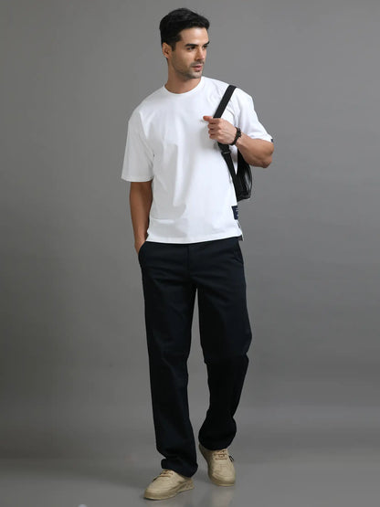 White Drop shoulder T Shirt for Men