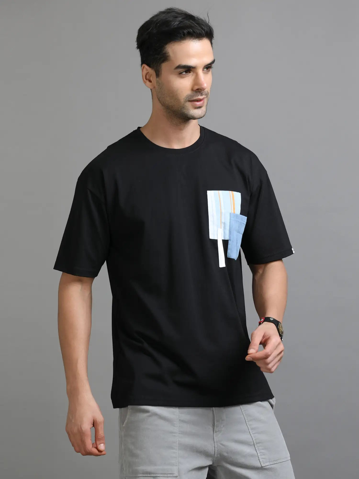 Black Drop Shoulder T Shirt for Men