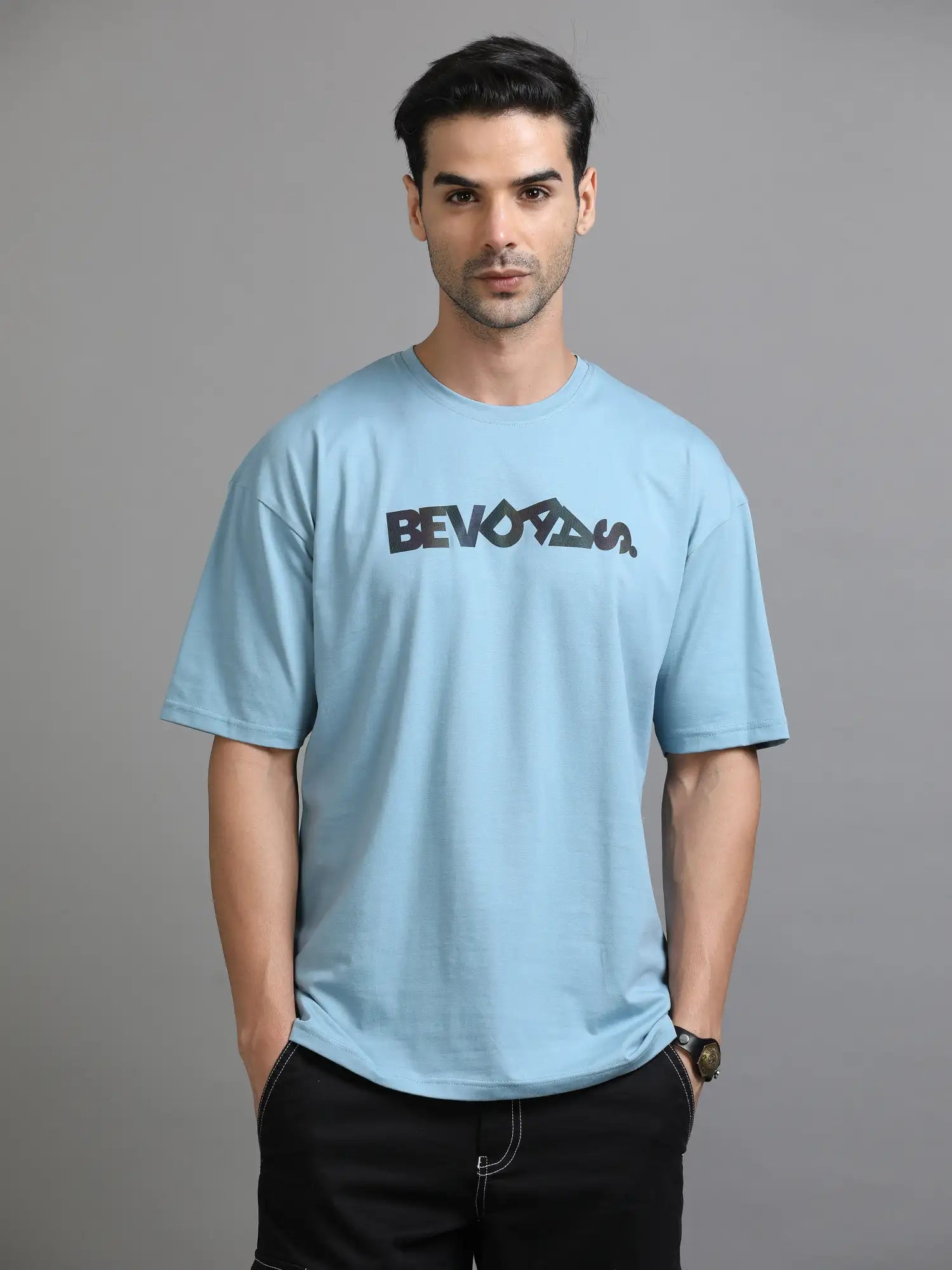 Blue Drop Shoulder T Shirt for Men