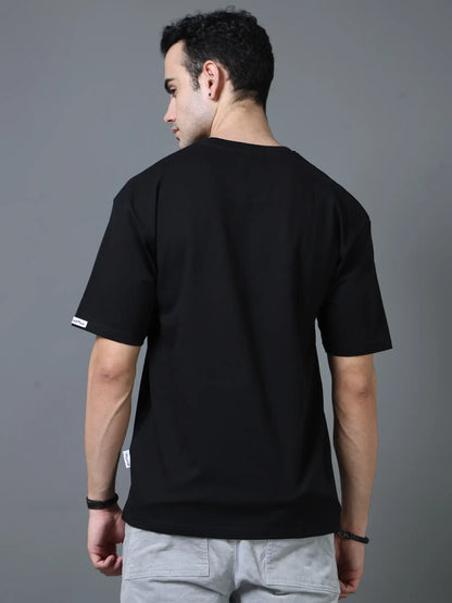 Black Round Neck Drop Shoulder T Shirt for Men