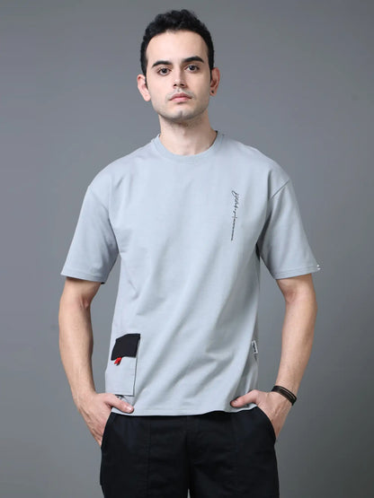 Grey Round Neck Drop Shoulder T Shirt for Men