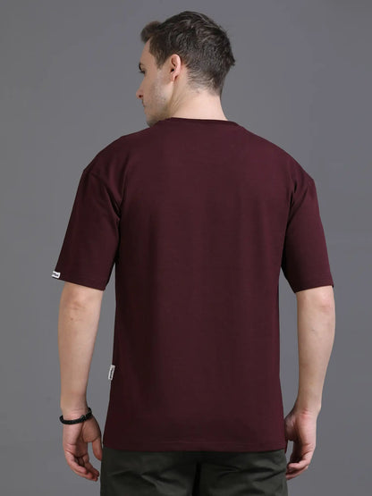 Maroon Drop Shoulder T Shirt for Men