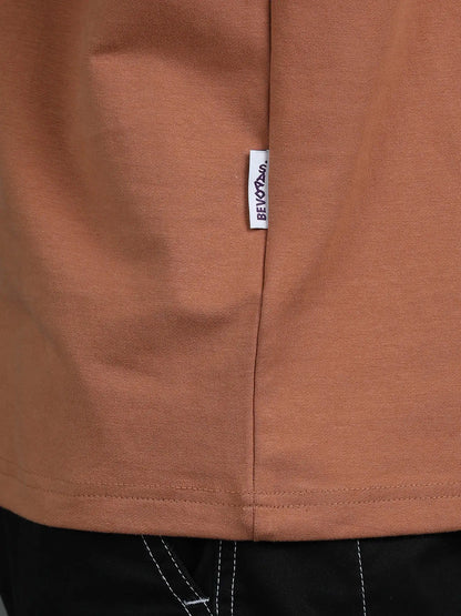 Orange Round Neck Drop Shoulder T Shirt for Men
