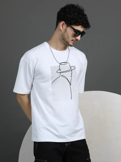 White Round Neck Drop Shoulder T Shirt for Men