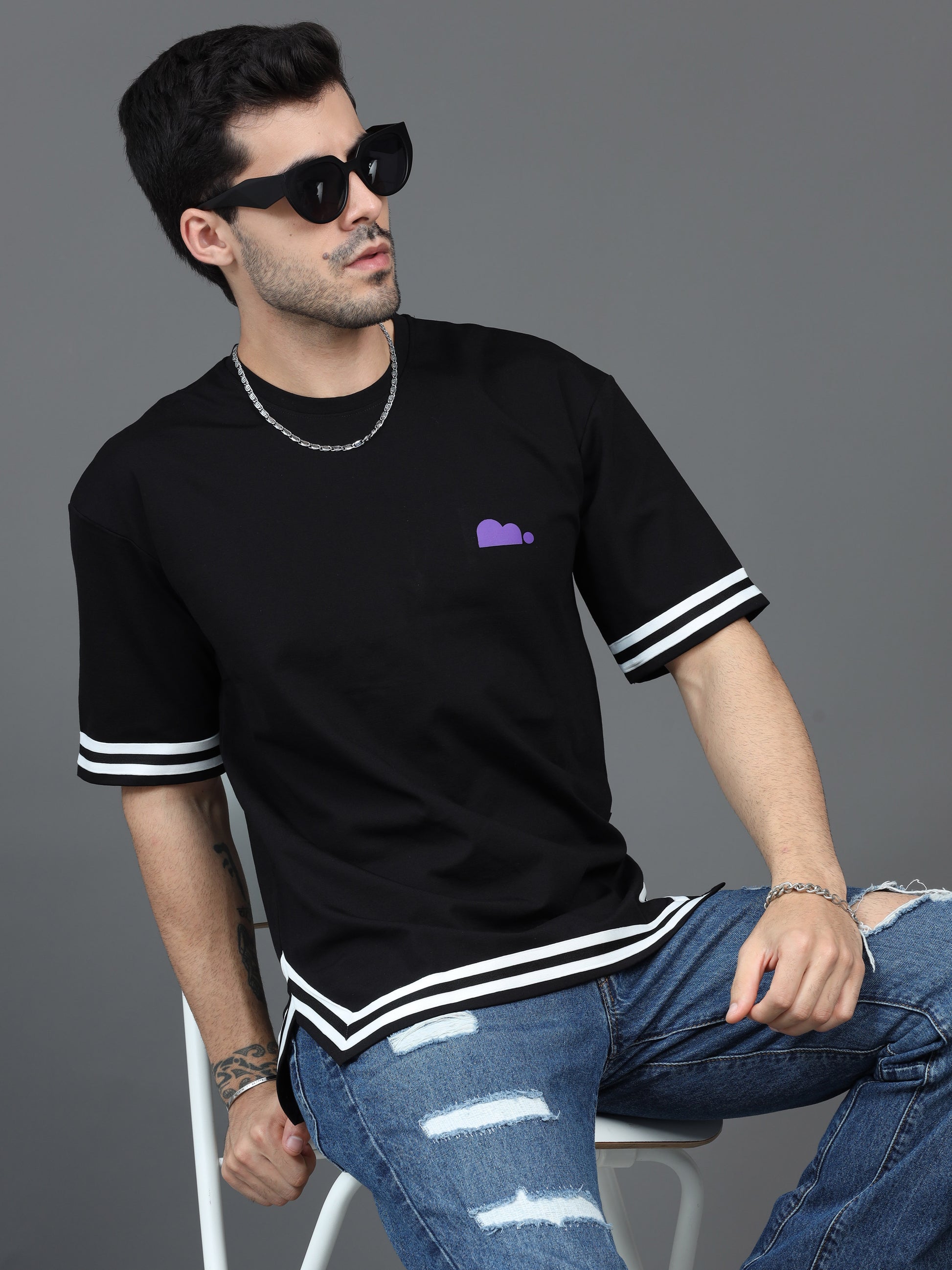 Black Drop Shoulder T Shirt for Men